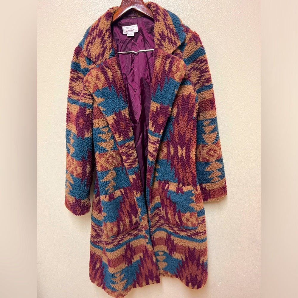 Ariat Multicolor Aztec Sherpa Coat - Teal, Maroon, Rust